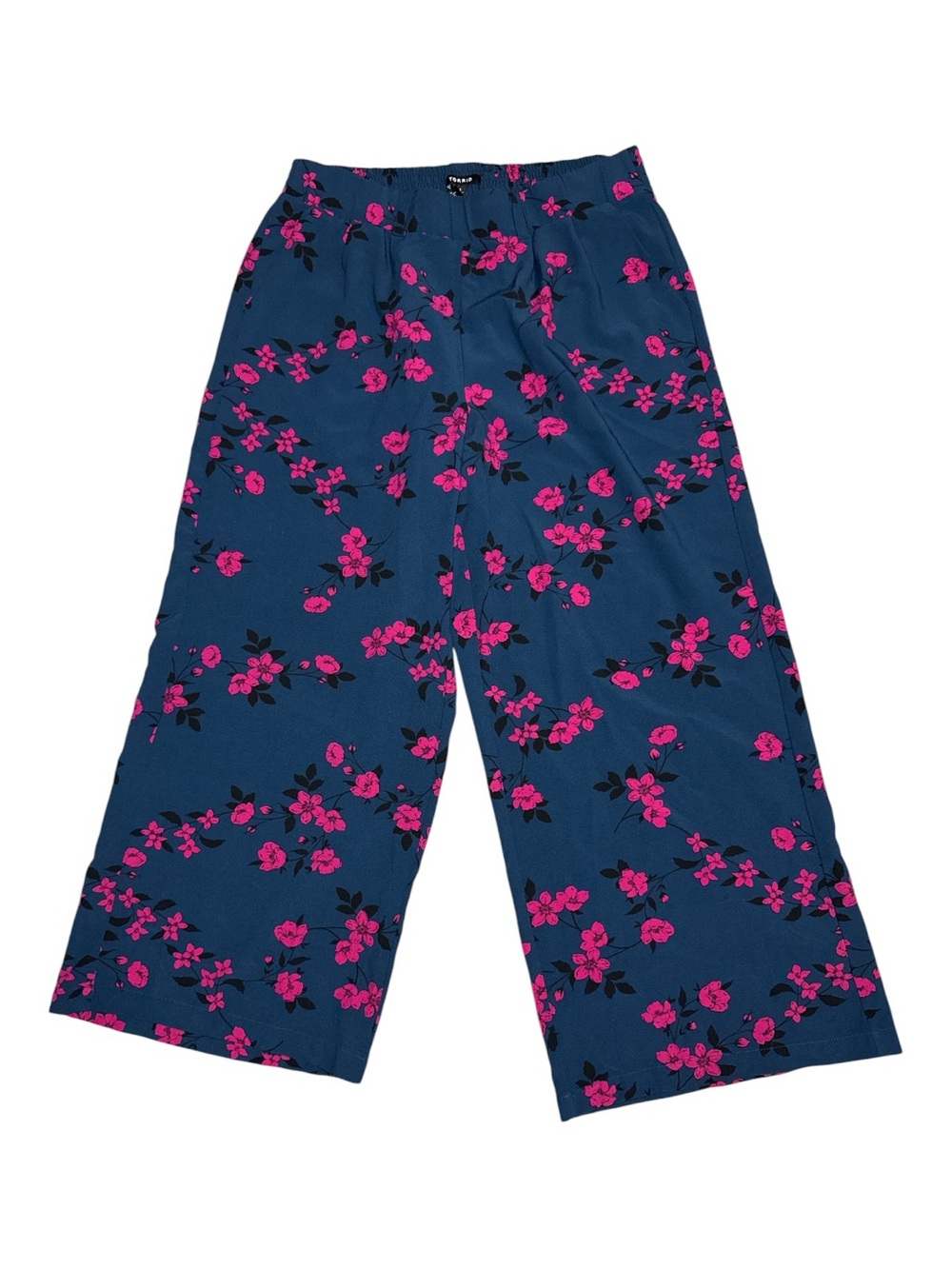TORRID Blue Floral Crepe Wide Leg Pants Belted Elastic Waist Size 1X